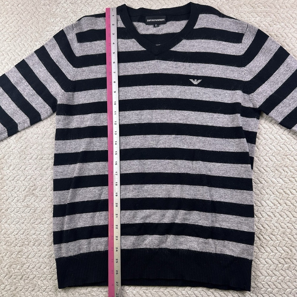 Emporio Armani Wool Angora Women's Sweater XL Black Gray Striped Cozy - Picture 6 of 9